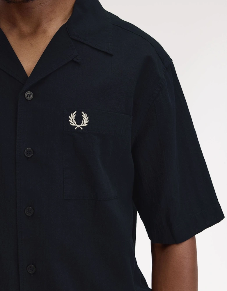 M7762 Lightweight Texture Revere Collar Shirt - Navy