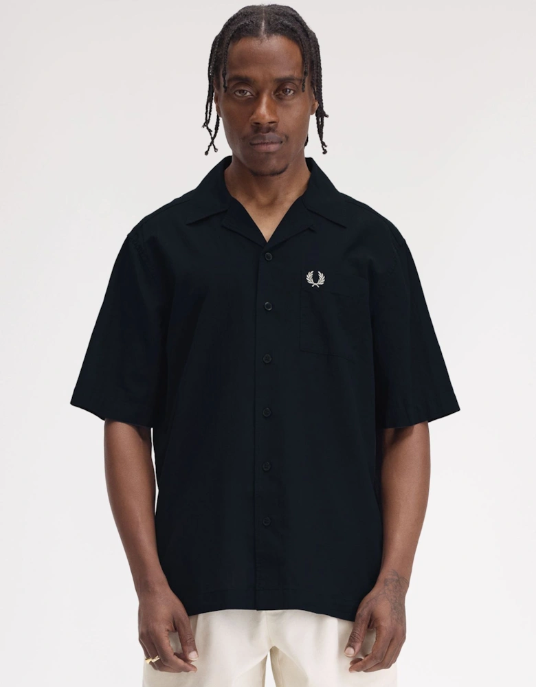 M7762 Lightweight Texture Revere Collar Shirt - Navy