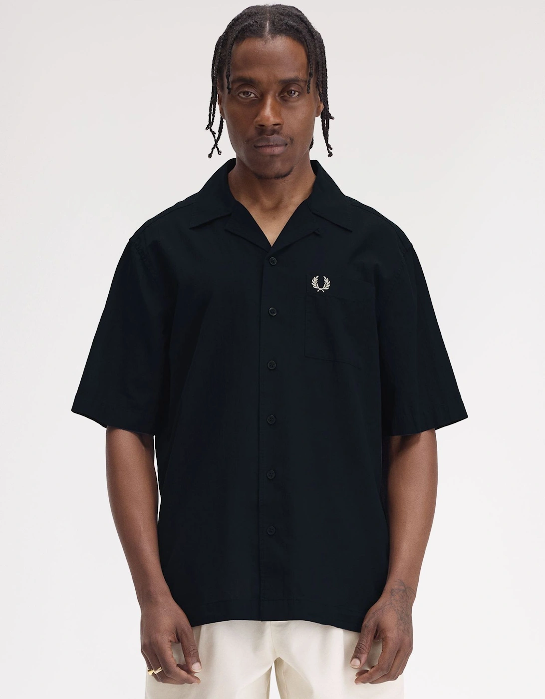 M7762 Lightweight Texture Revere Collar Shirt - Navy