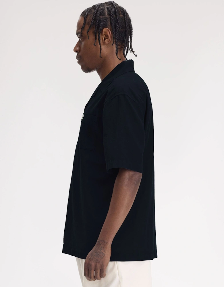 M7762 Lightweight Texture Revere Collar Shirt - Navy