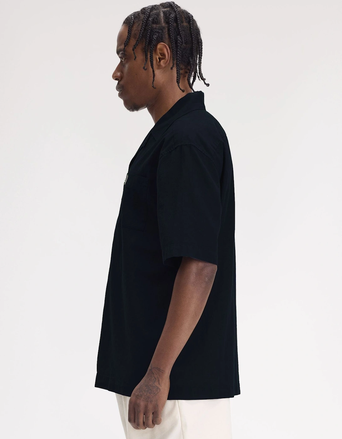 M7762 Lightweight Texture Revere Collar Shirt - Navy