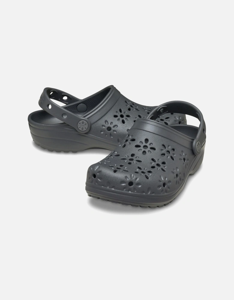Classic Floral Cut Out Thermoplastic Black Sand Clogs