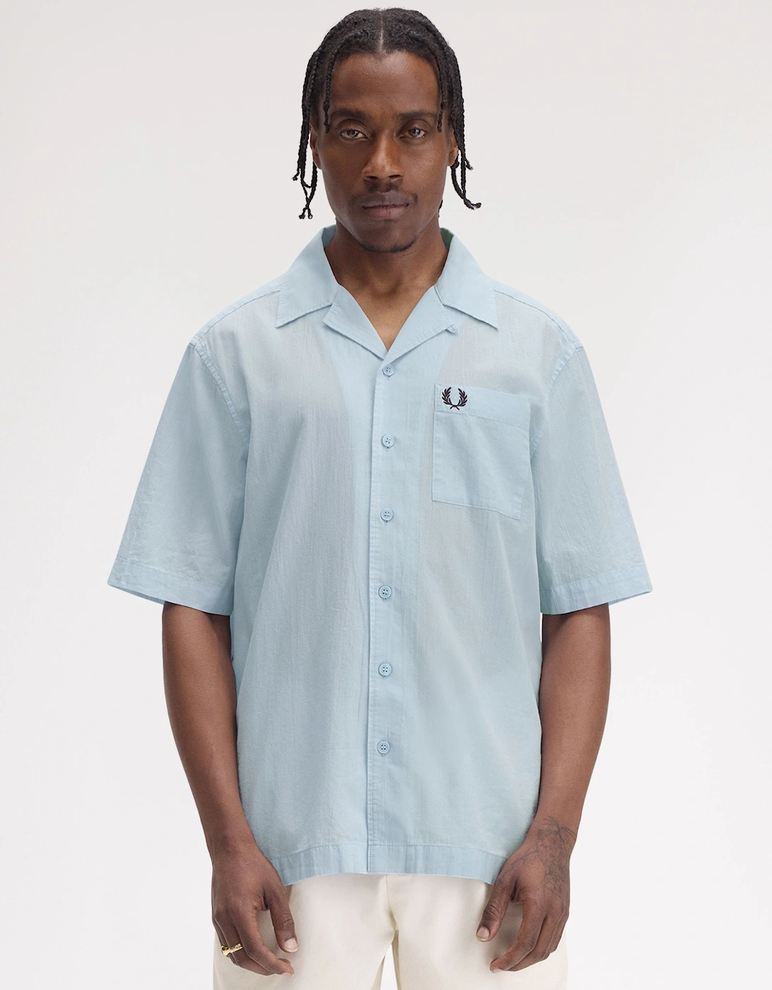 M7762 Lightweight Texture Revere Collar Shirt - Light Smoke