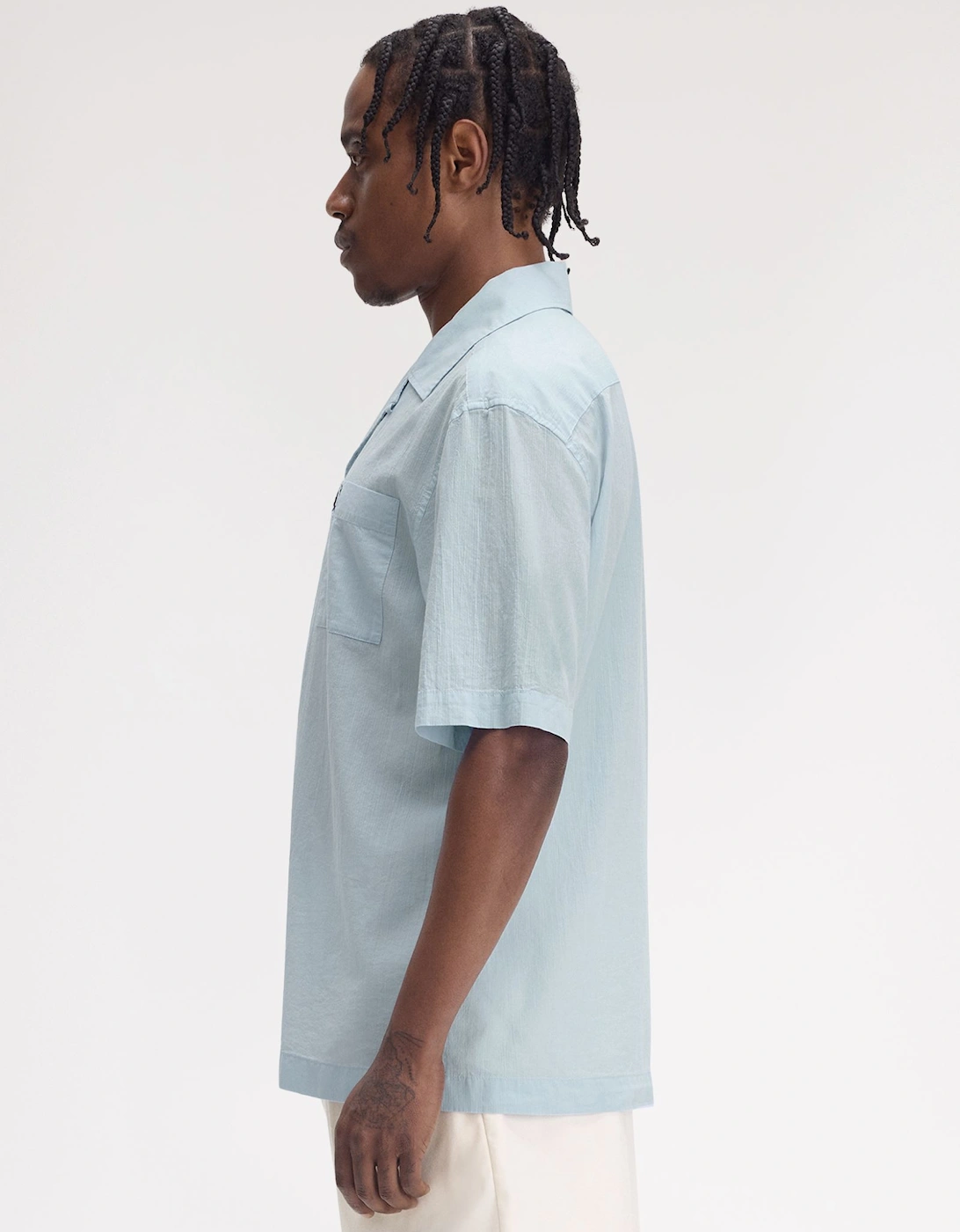 M7762 Lightweight Texture Revere Collar Shirt - Light Smoke
