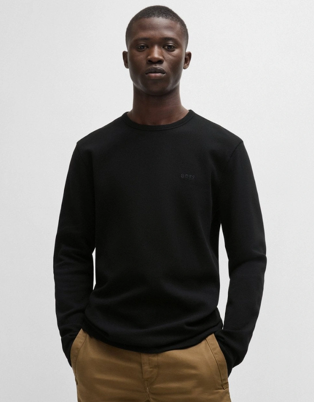 Men's BOSS Orange Tempesto Mens Regular Fit Long Sleeve T-shirt with embroidered logo - Black - Size: 42