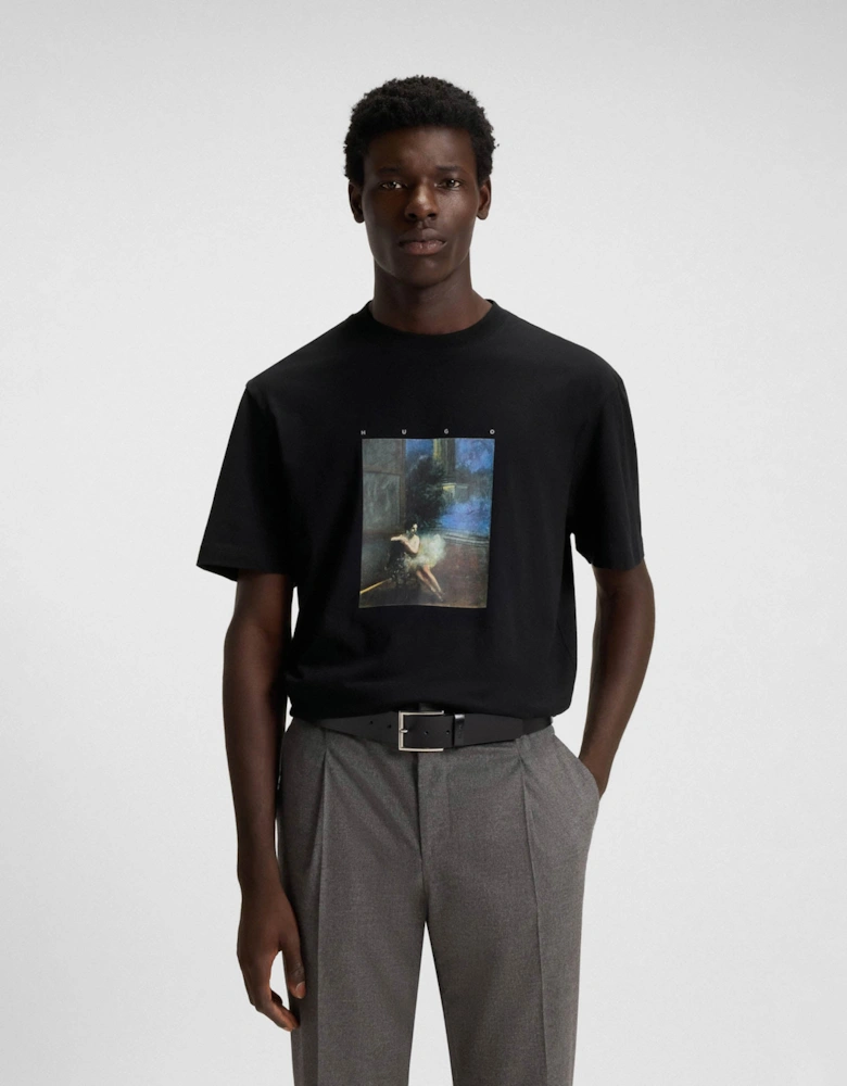 HUGO x apoh Dabolos Mens Cotton-Jersey T-Shirt with Ballerina Artwork  - Black 001