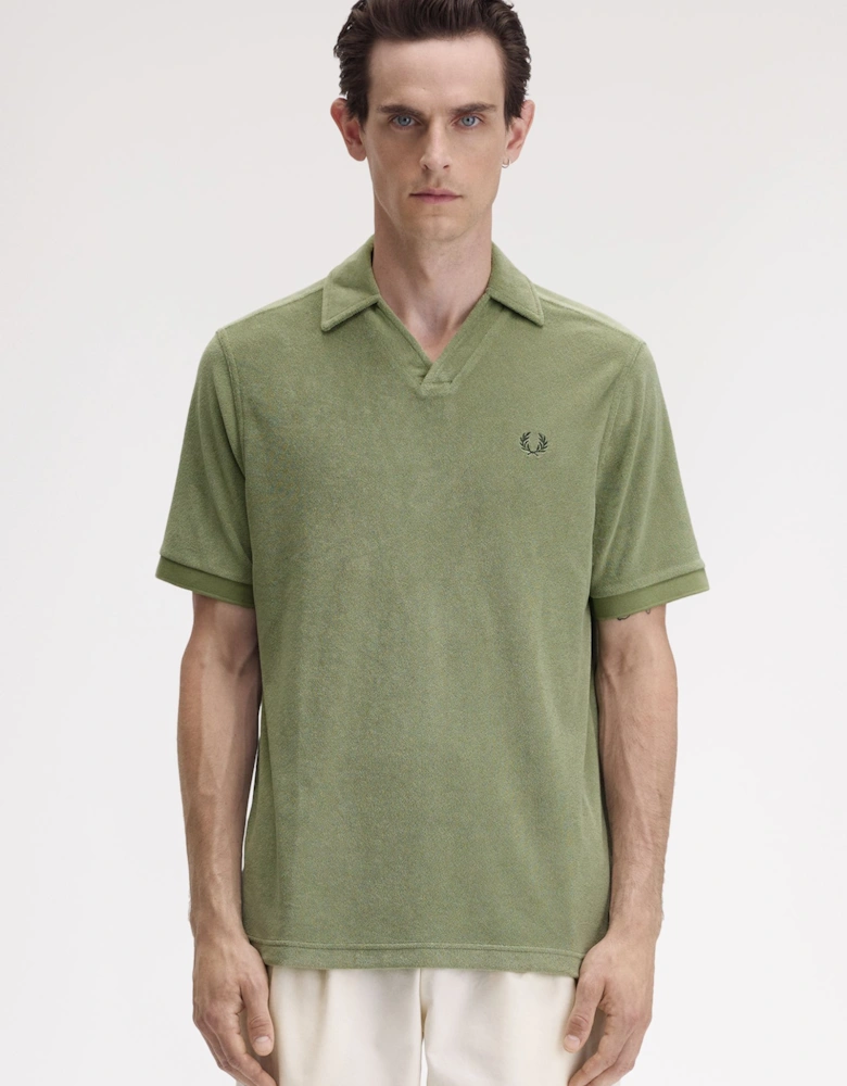 M7830 Open Collar Towelling Polo Shirt - Olive Mint