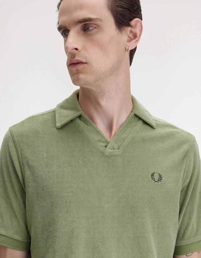 M7830 Open Collar Towelling Polo Shirt - Olive Mint