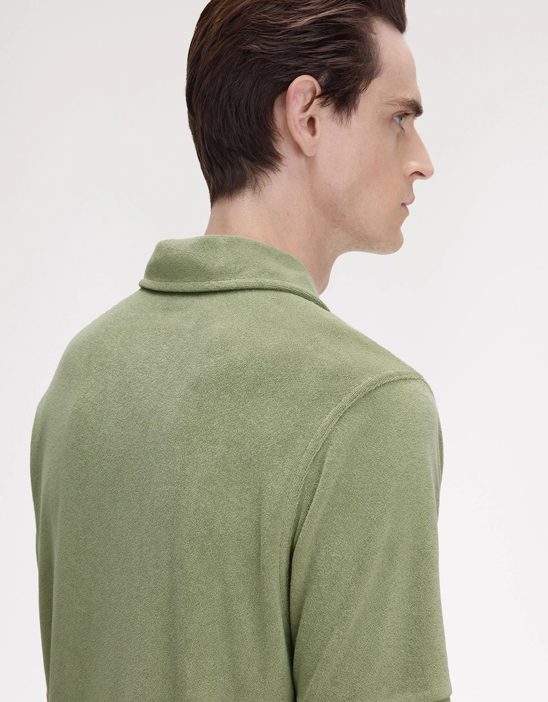 M7830 Open Collar Towelling Polo Shirt - Olive Mint