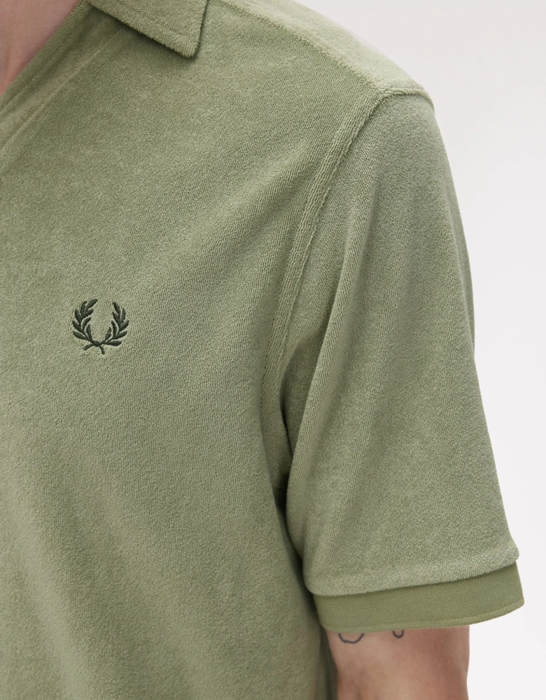 M7830 Open Collar Towelling Polo Shirt - Olive Mint