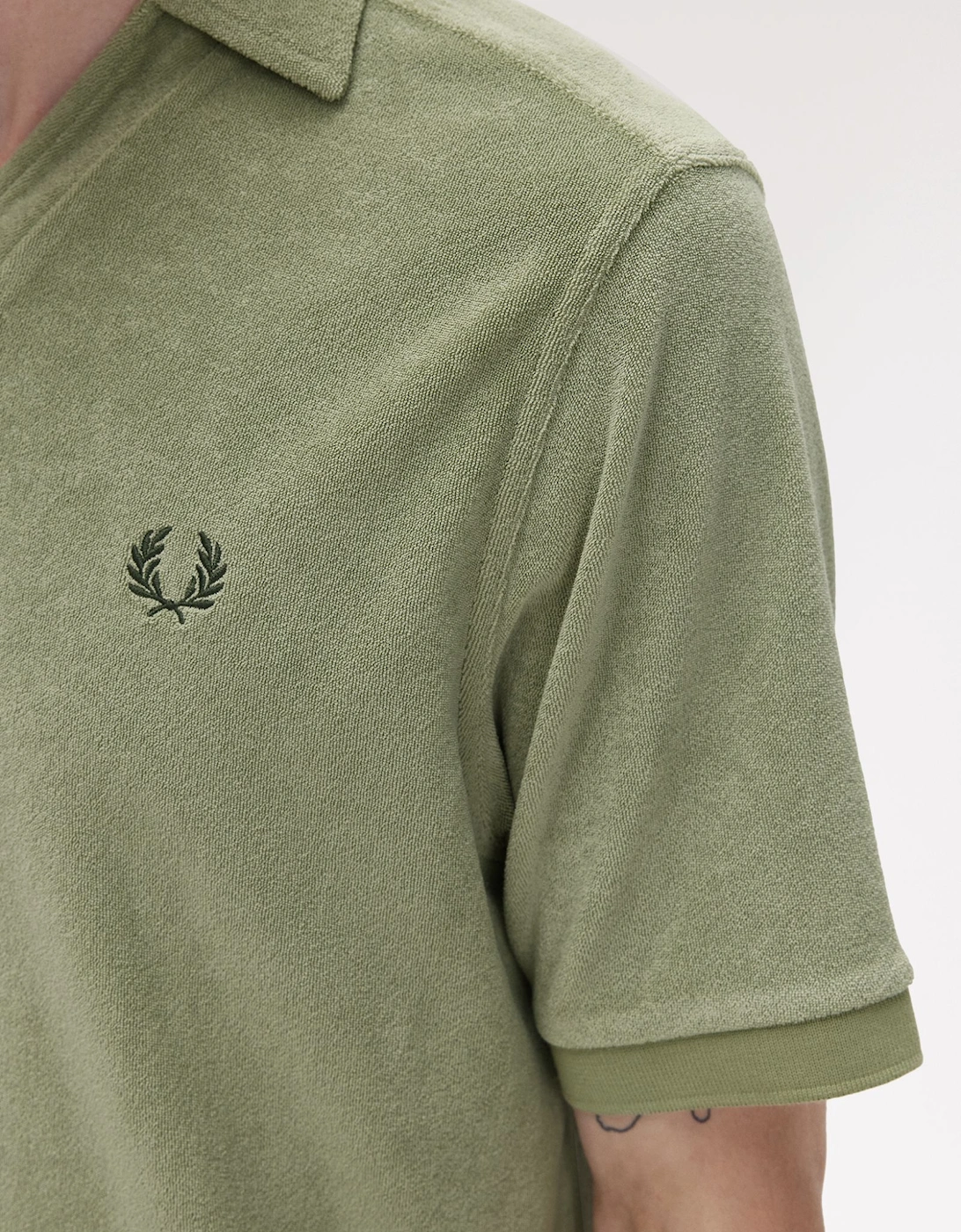 M7830 Open Collar Towelling Polo Shirt - Olive Mint