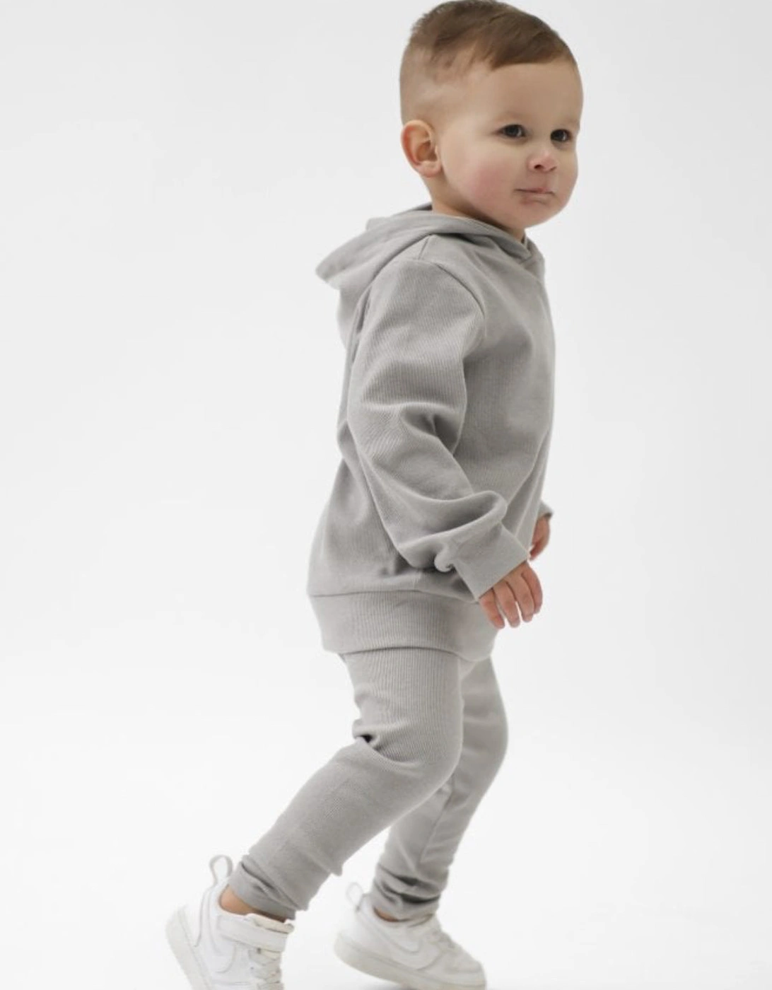 Boys Grey ‘Stormi’ Ribbed Hooded Tracksuit