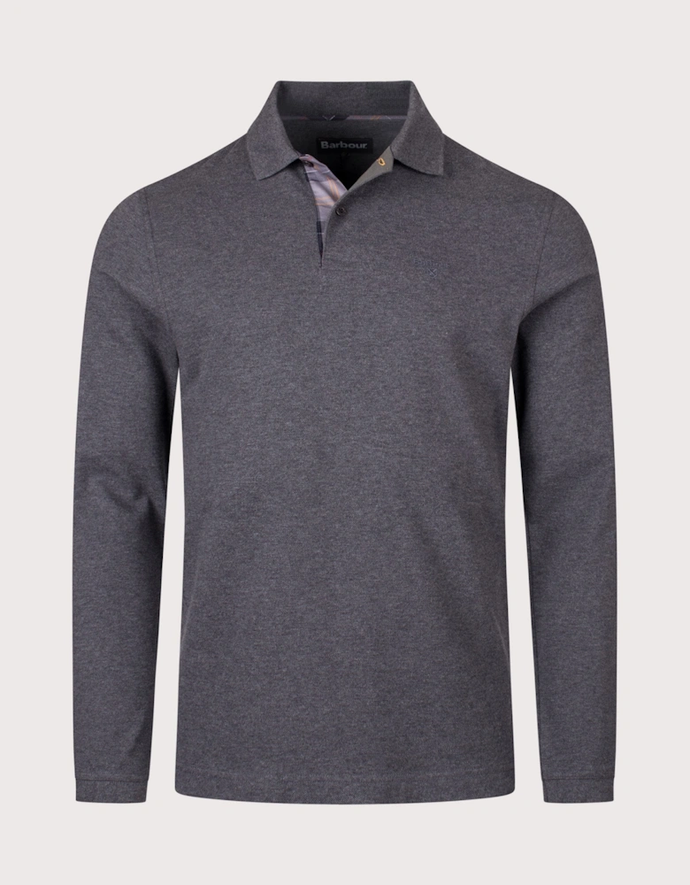 Long Sleeve Tartan Placket Polo Shirt