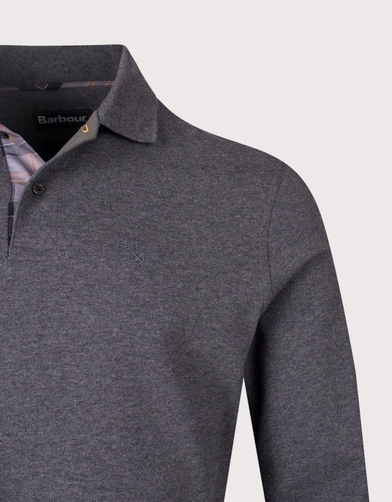 Long Sleeve Tartan Placket Polo Shirt