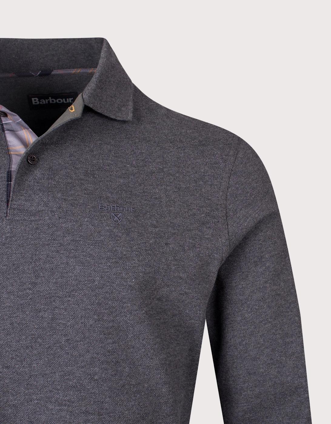 Long Sleeve Tartan Placket Polo Shirt