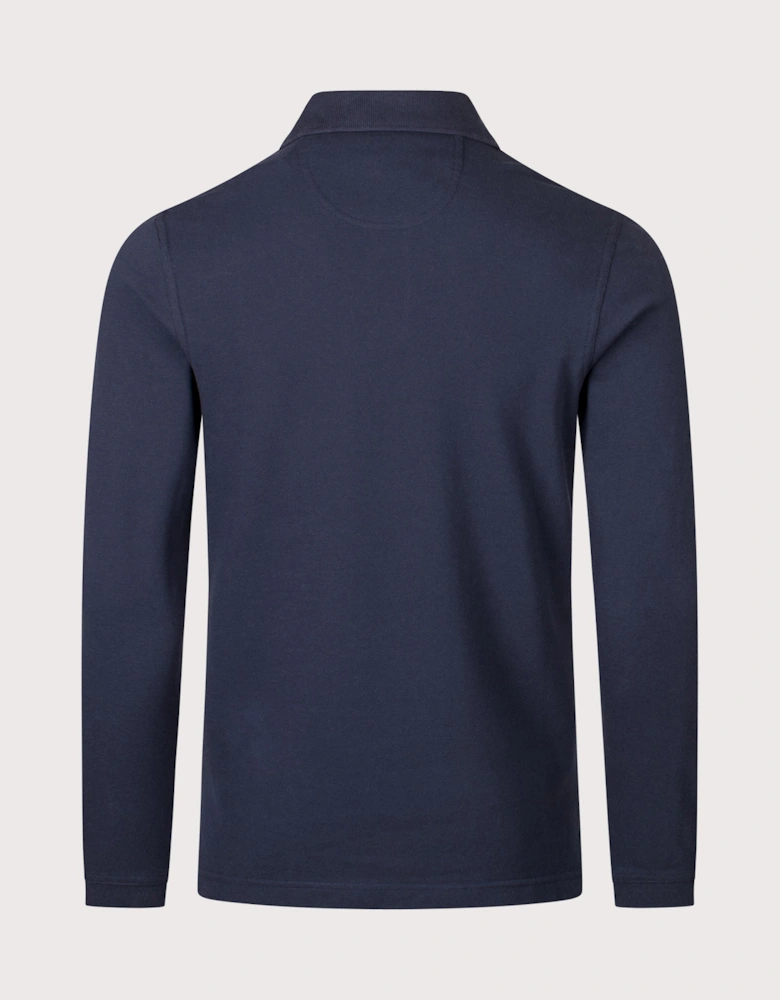 Long Sleeve Tartan Placket Polo Shirt