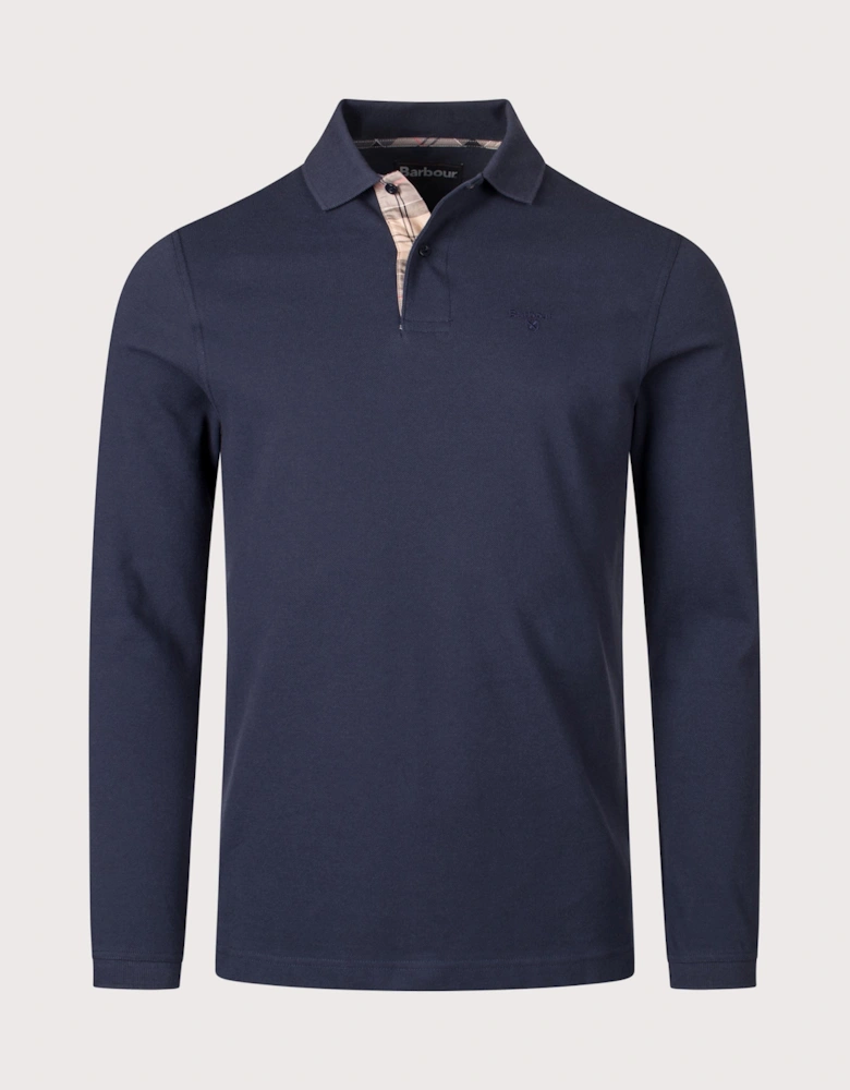 Long Sleeve Tartan Placket Polo Shirt