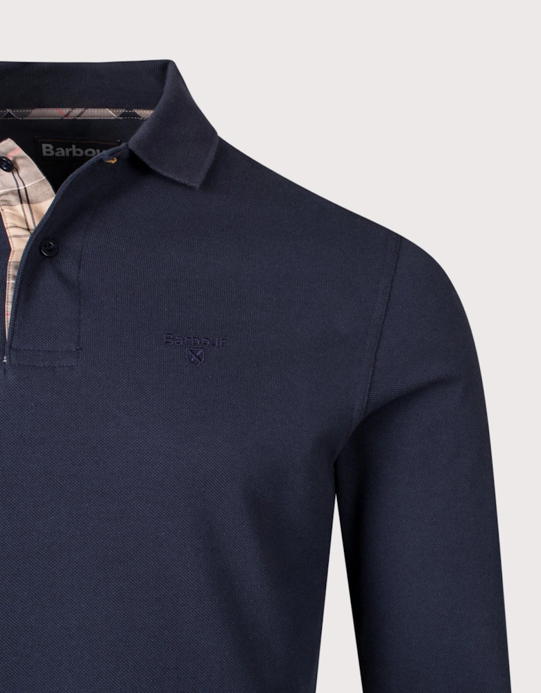 Long Sleeve Tartan Placket Polo Shirt