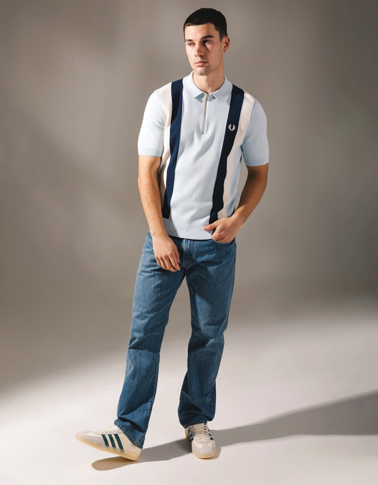 Textured Zip Neck Knitted Polo Shirt
