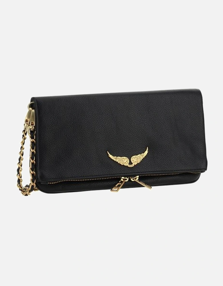 Calfskin Rock Shoulder Bag with Chain Strap Women - Black