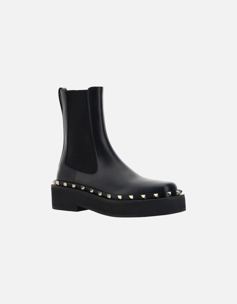 Studded Calf Leather Slip-On Shoes Women - Black Boots