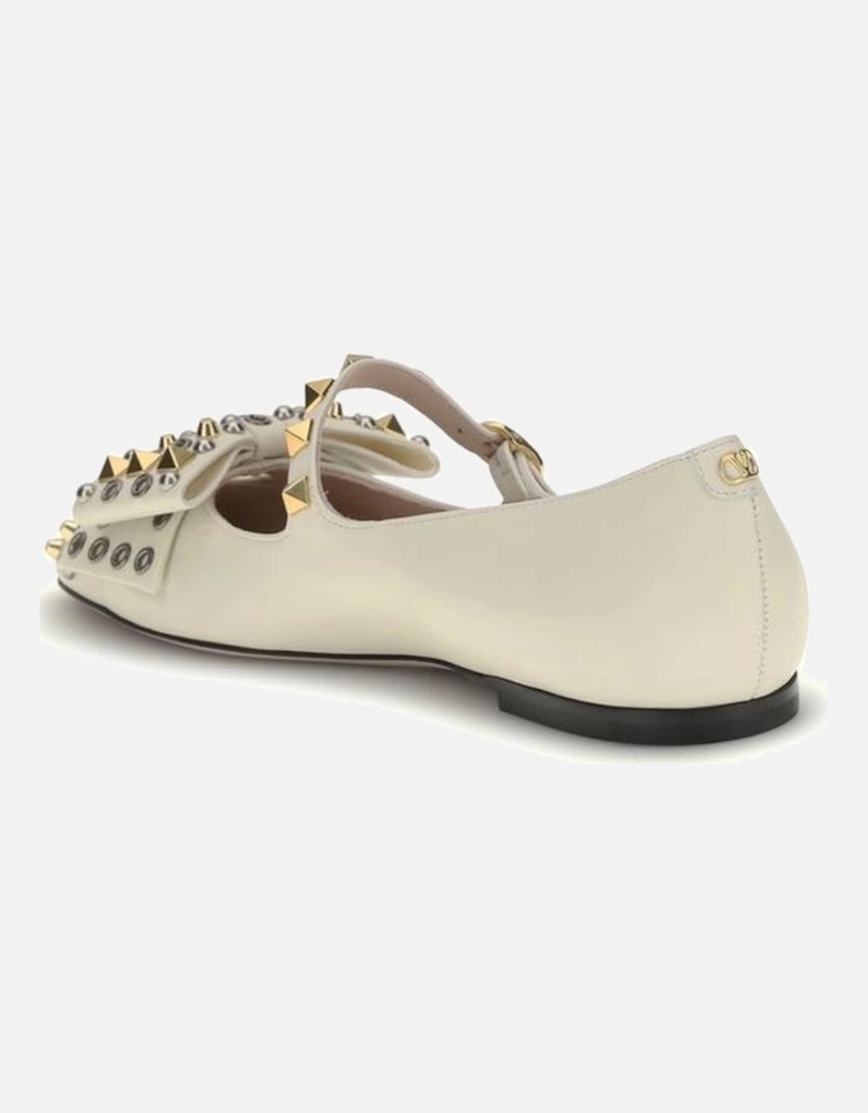 Mary-Jane Bow Ballerinas with Studded Eyelet Details Women - Cream