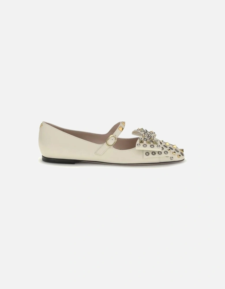 Mary-Jane Bow Ballerinas with Studded Eyelet Details Women - Cream