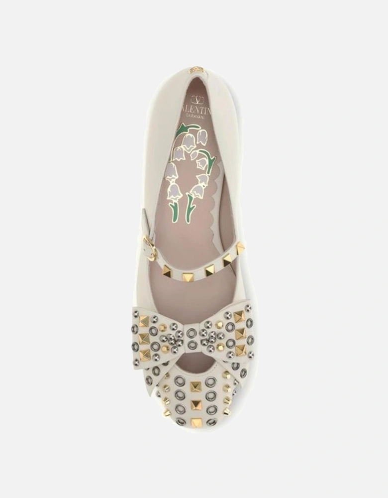 Mary-Jane Bow Ballerinas with Studded Eyelet Details Women - Cream