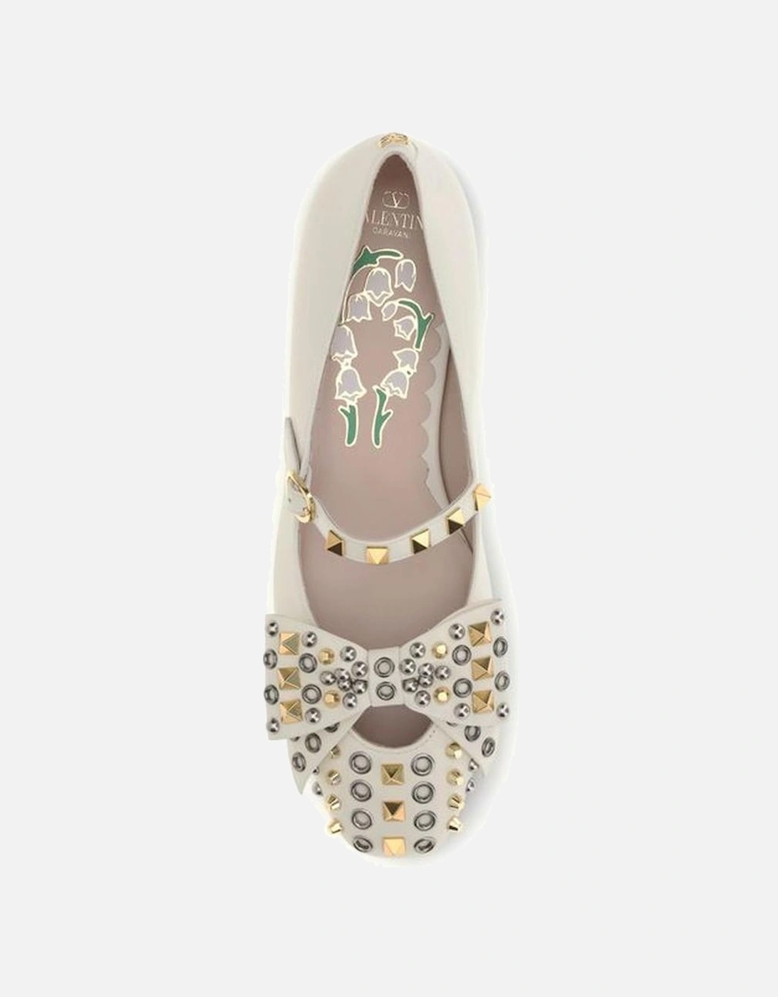 Mary-Jane Bow Ballerinas with Studded Eyelet Details Women - Cream