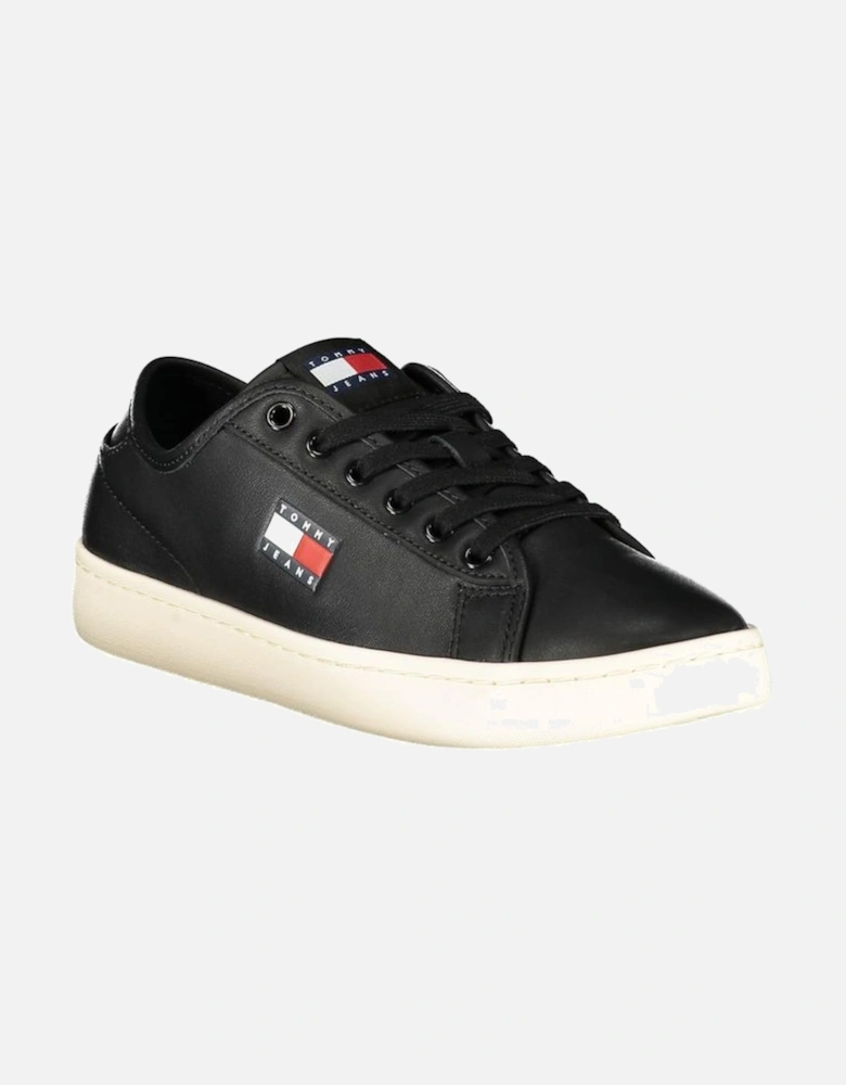 Sleek Leather Sneakers with Contrasting Details Women - Black