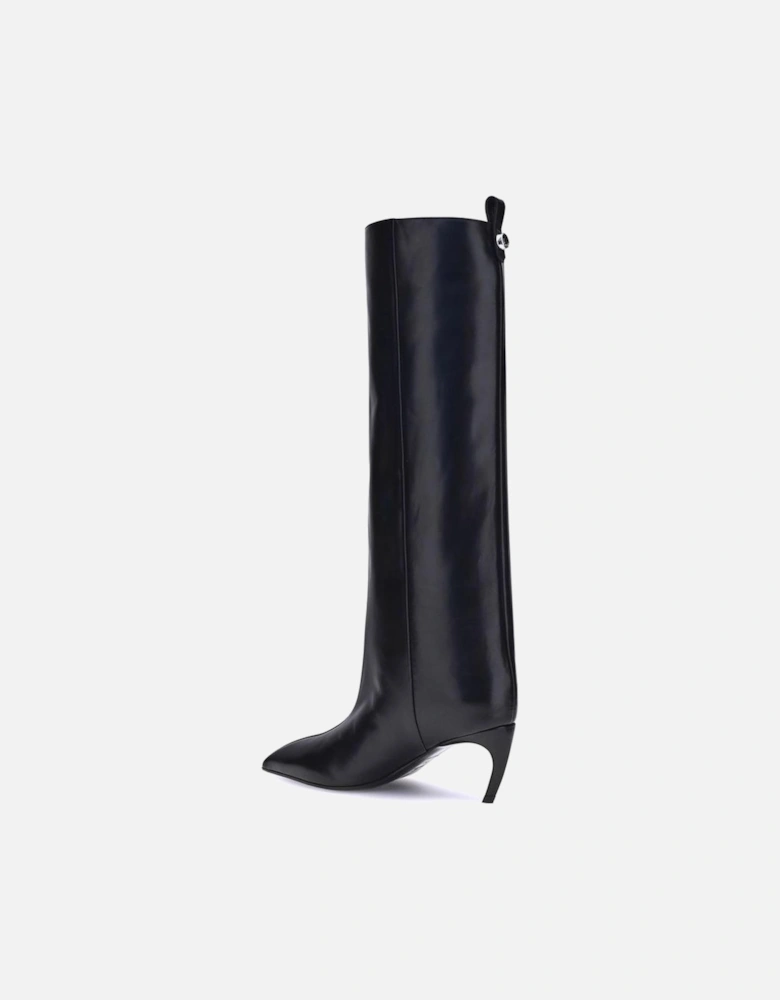 High Leather Boots with Metallic Logo Detail Women - Black