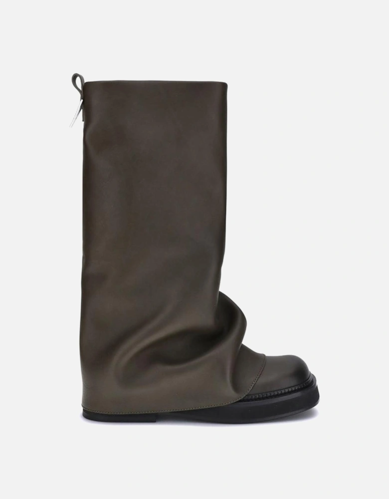 Sculptural Draped Panel Leather Block Heel Boots Women - Brown