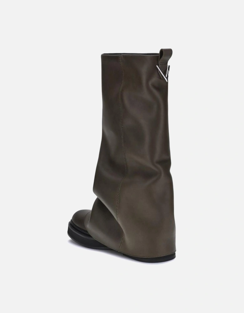 Sculptural Draped Panel Leather Block Heel Boots Women - Brown