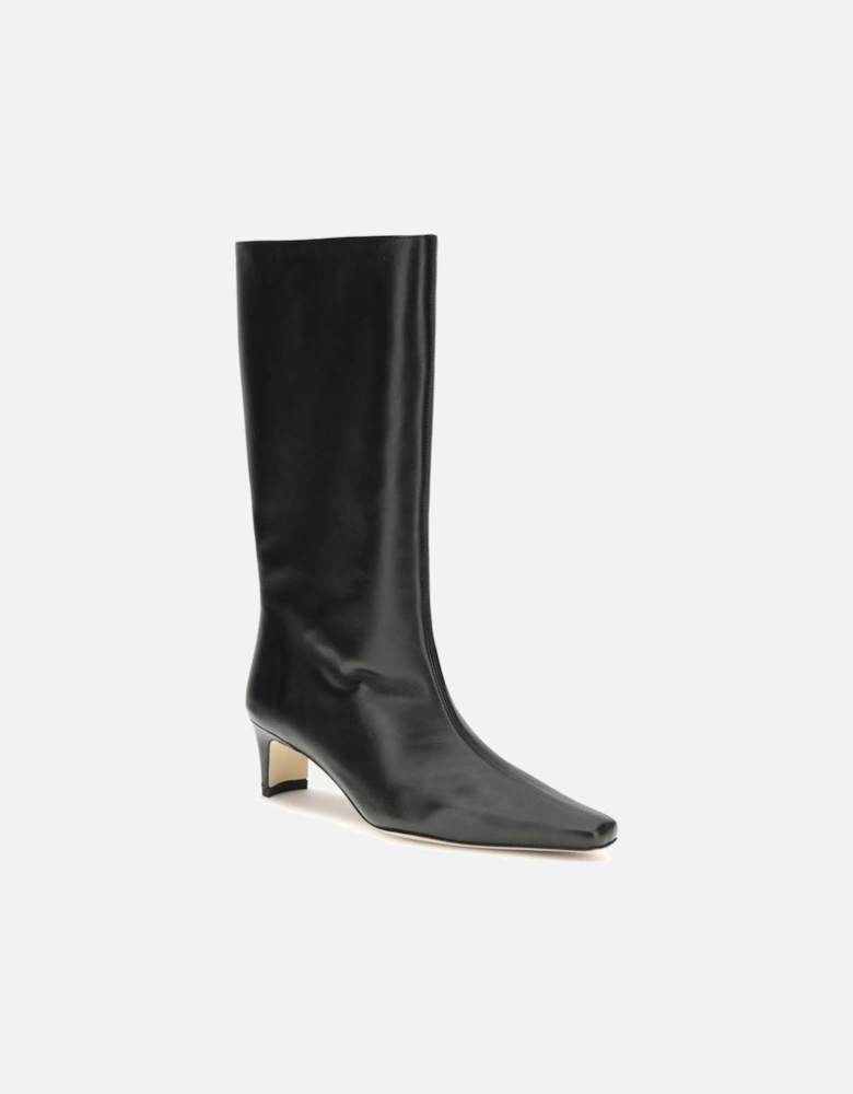 Leather High-Top Lace-Up Sneakers Women - Black Boots