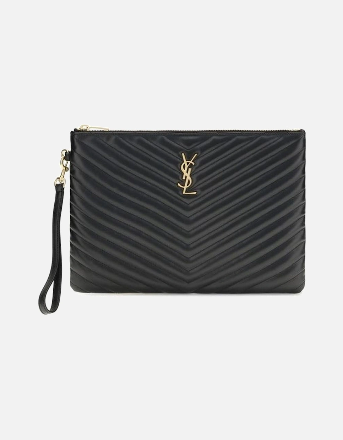 Denim-Effect Leather Matelasse Pouch with YSL Logo Women - Black, 4 of 3