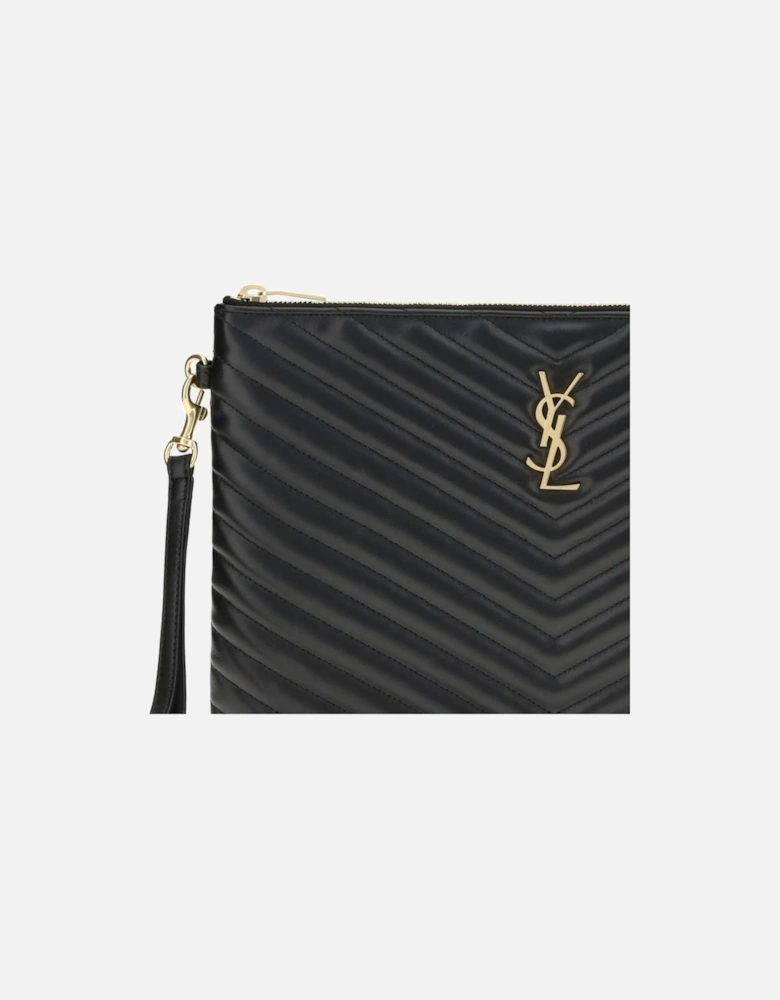 Denim-Effect Leather Matelasse Pouch with YSL Logo Women - Black