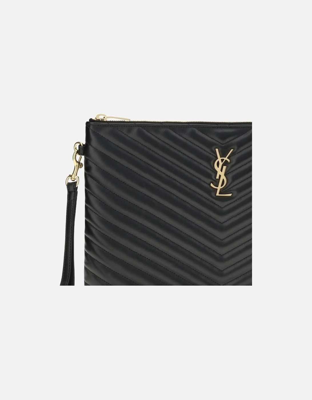 Denim-Effect Leather Matelasse Pouch with YSL Logo Women - Black