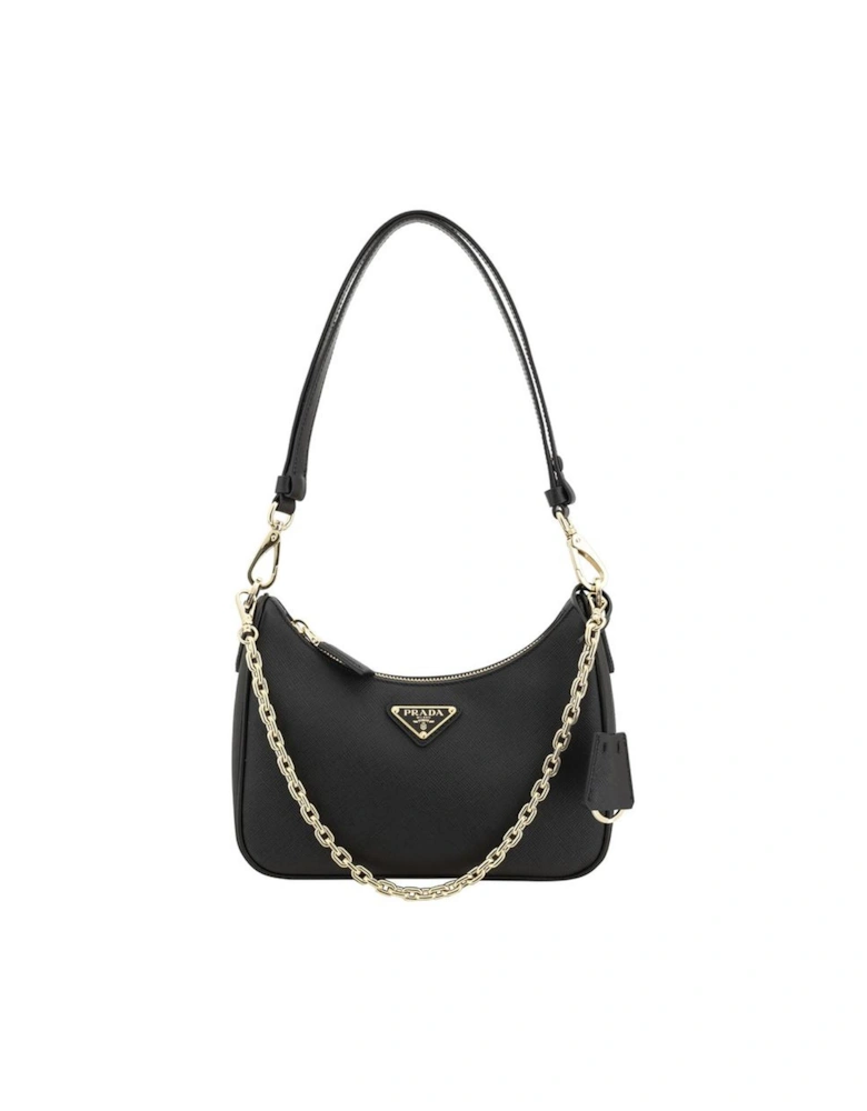 Saffiano Leather Lux Shoulder Bag with Chain Strap Women - Black