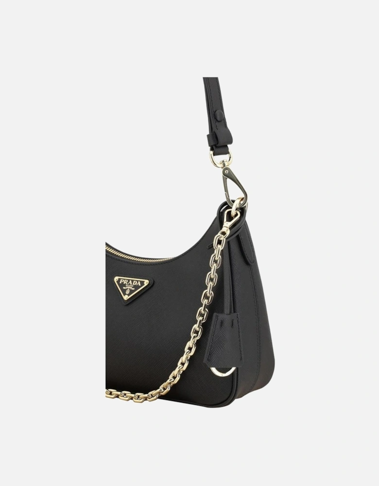 Saffiano Leather Lux Shoulder Bag with Chain Strap Women - Black