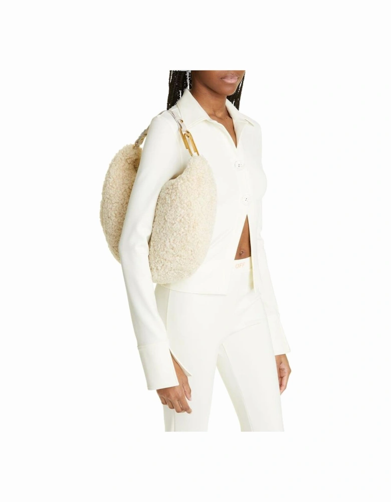 Shearling Cream Shoulder Bag with Gold Hardware Women - White Handbags