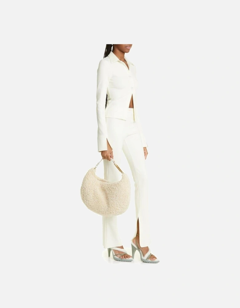 Shearling Cream Shoulder Bag with Gold Hardware Women - White Handbags