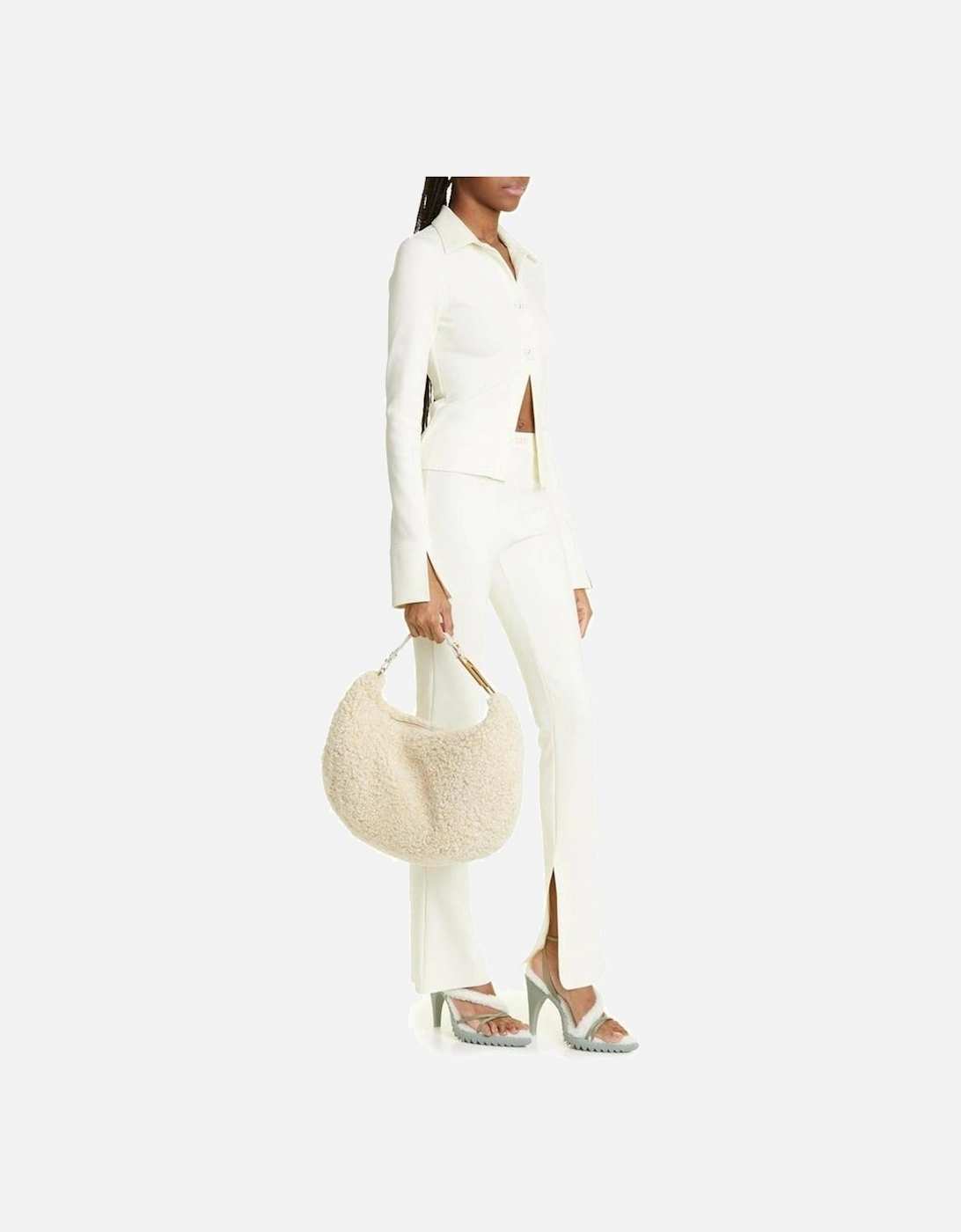 Shearling Cream Shoulder Bag with Gold Hardware Women - White Handbags