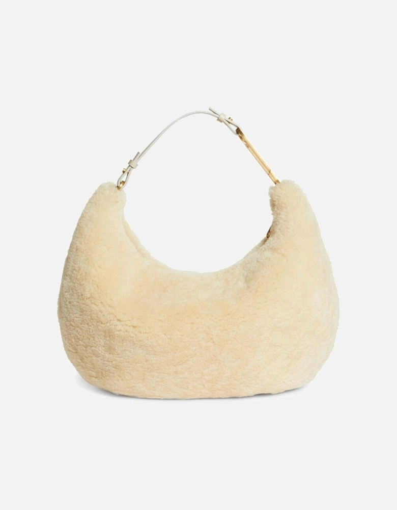 Shearling Cream Shoulder Bag with Gold Hardware Women - White Handbags