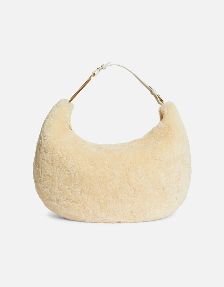 Shearling Cream Shoulder Bag with Gold Hardware Women - White Handbags
