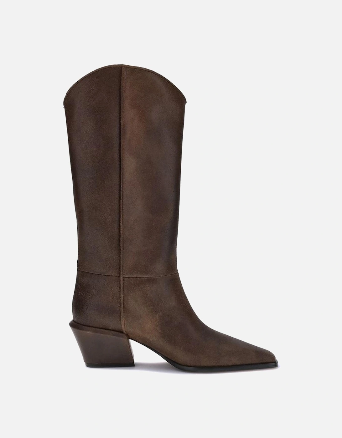Glossy Leather Tapered Toe Boots with Chunky Heel Women - Brown, 4 of 3