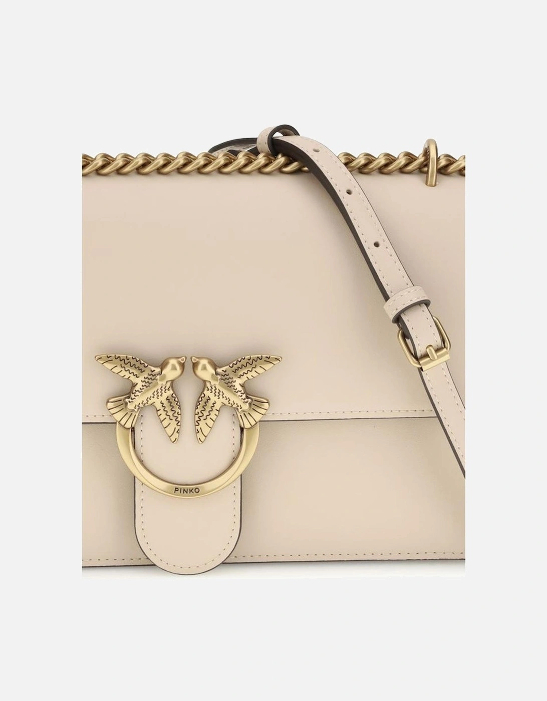 Love Leather Shoulder Bag with Chain Strap Women - Beige
