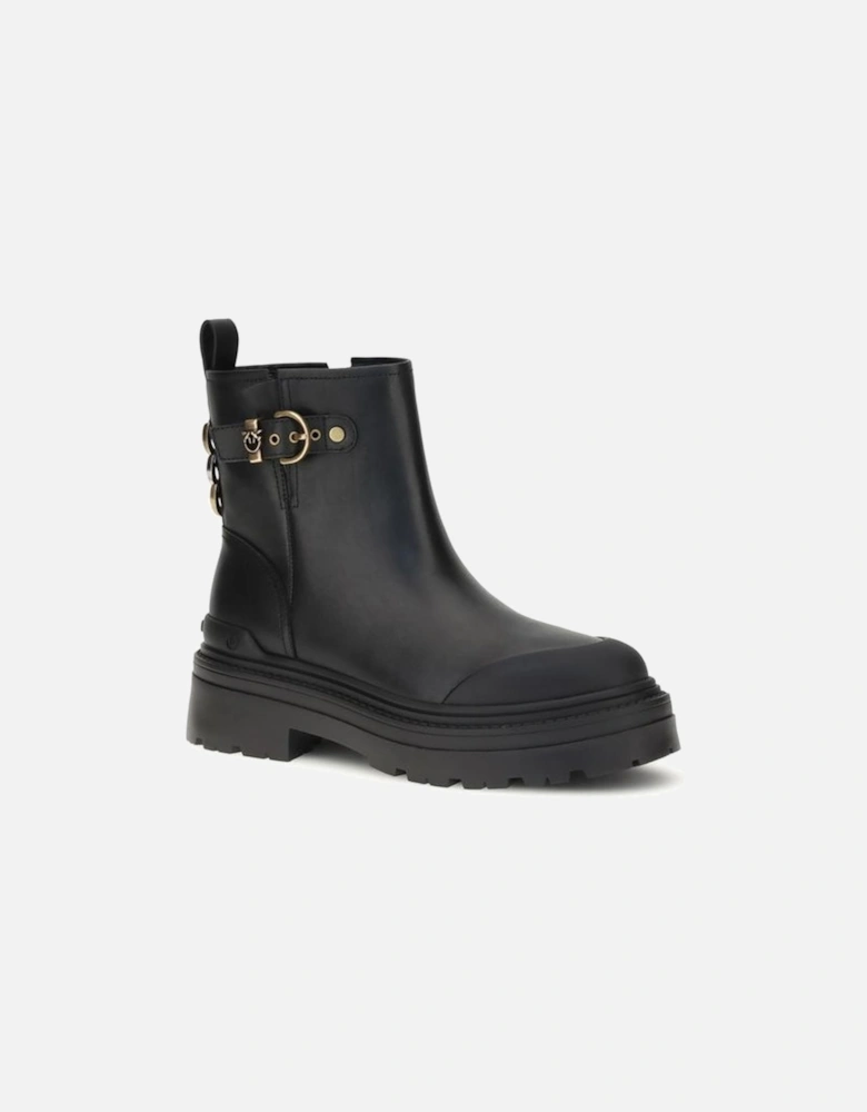 Leather Platform Chunky Sole Sneakers Women - Black Boots