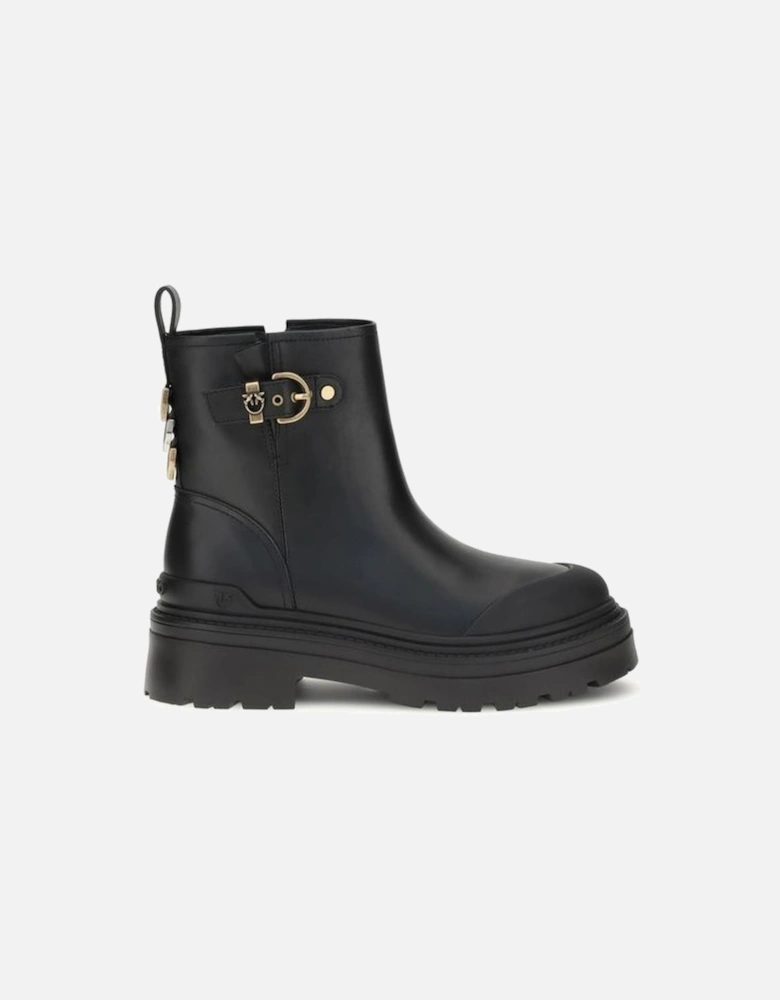 Leather Platform Chunky Sole Sneakers Women - Black Boots