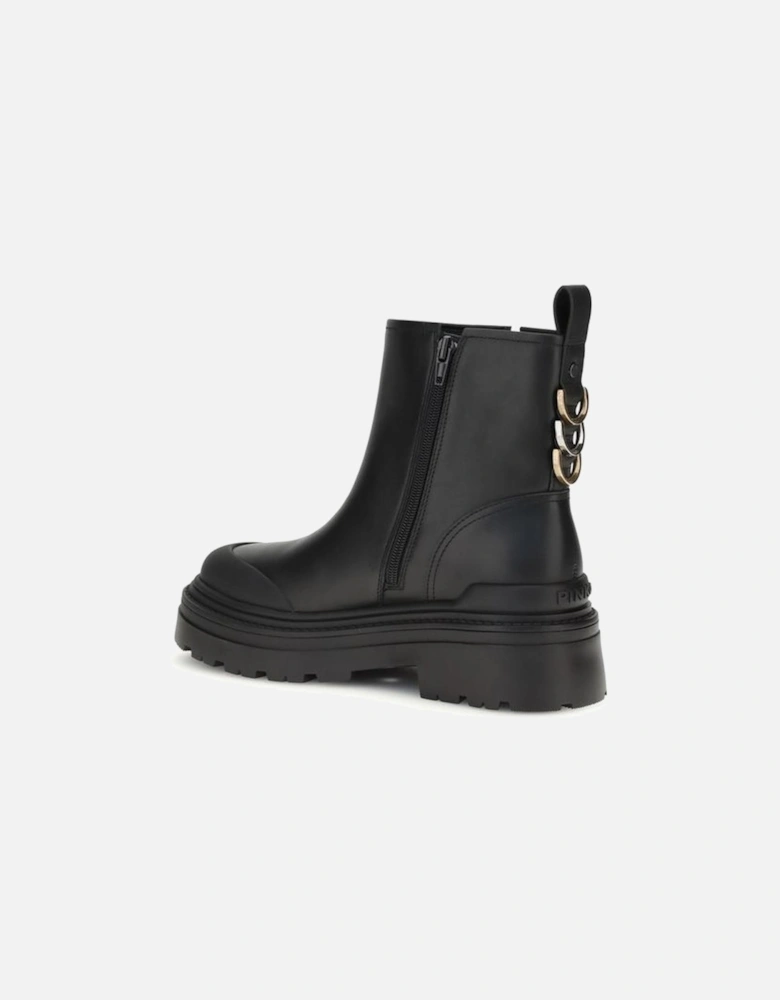Leather Platform Chunky Sole Sneakers Women - Black Boots