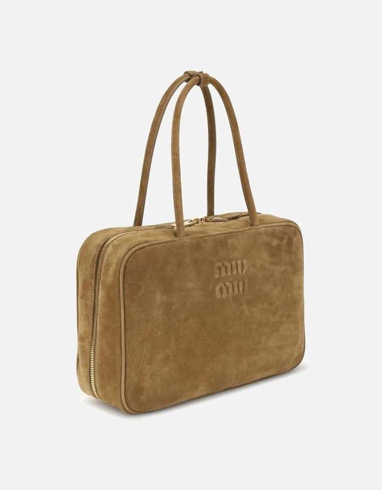 Suede Leather Handbag with Adjustable Shoulder Strap Women - Beige